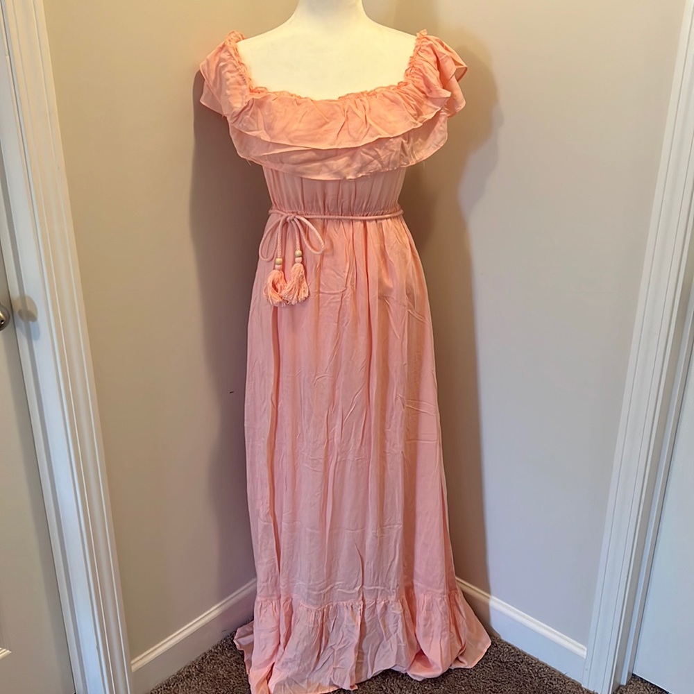 Pink long maternity dress
